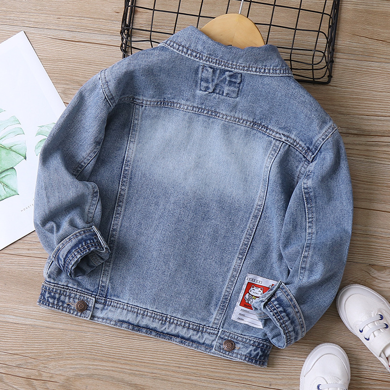 Cm-096 Bring in Wealth and Treasure Cat Patch Medium and Large Boys Denim Jacket 2021 Spring New Children's Clothing Children's Jacket