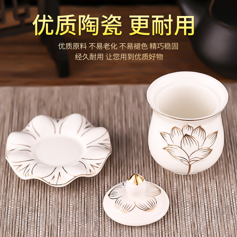 Ceramic Cup Sacred Water Cup Home Buddha Forwardship Cup Three-piece Set Worship God of Wealth Guanyin Water Purification Cup Buddha Worship Cup Ornaments