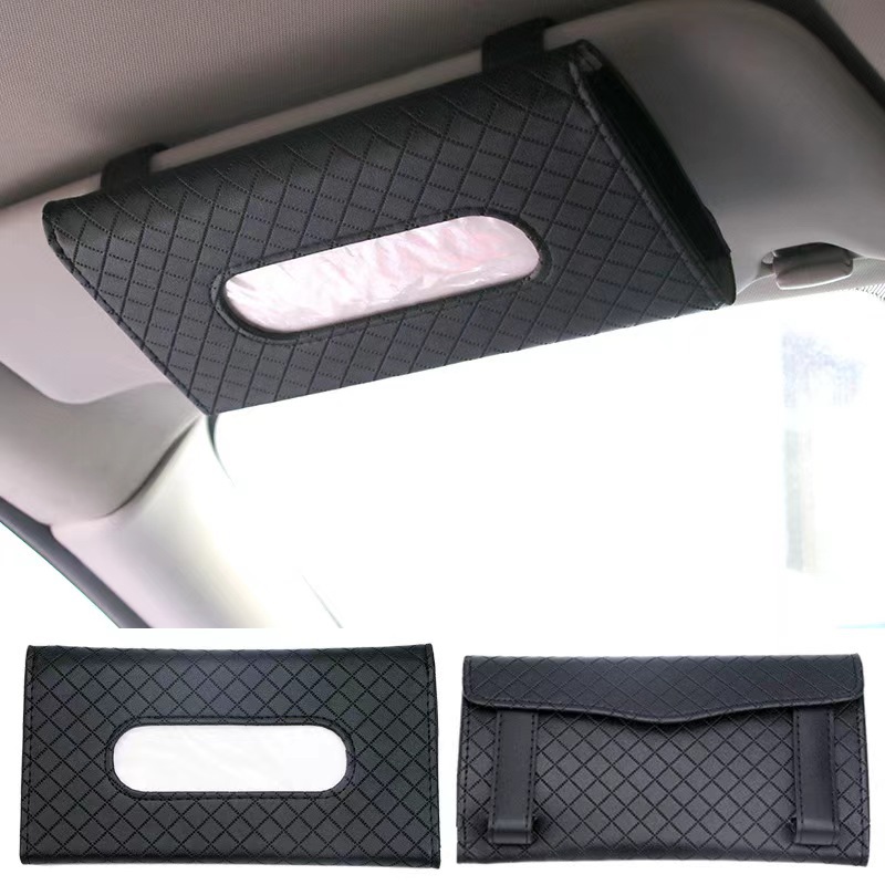 Factory Direct Sales Wholesale Leather Stitched Car Tissue Box Diamond Pattern Car Tissue Box