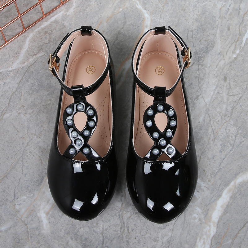 Черные перламутровые туфли для девочек, принцессовидные туфли для выступлений, стиль весны и осени, стиль колледжа