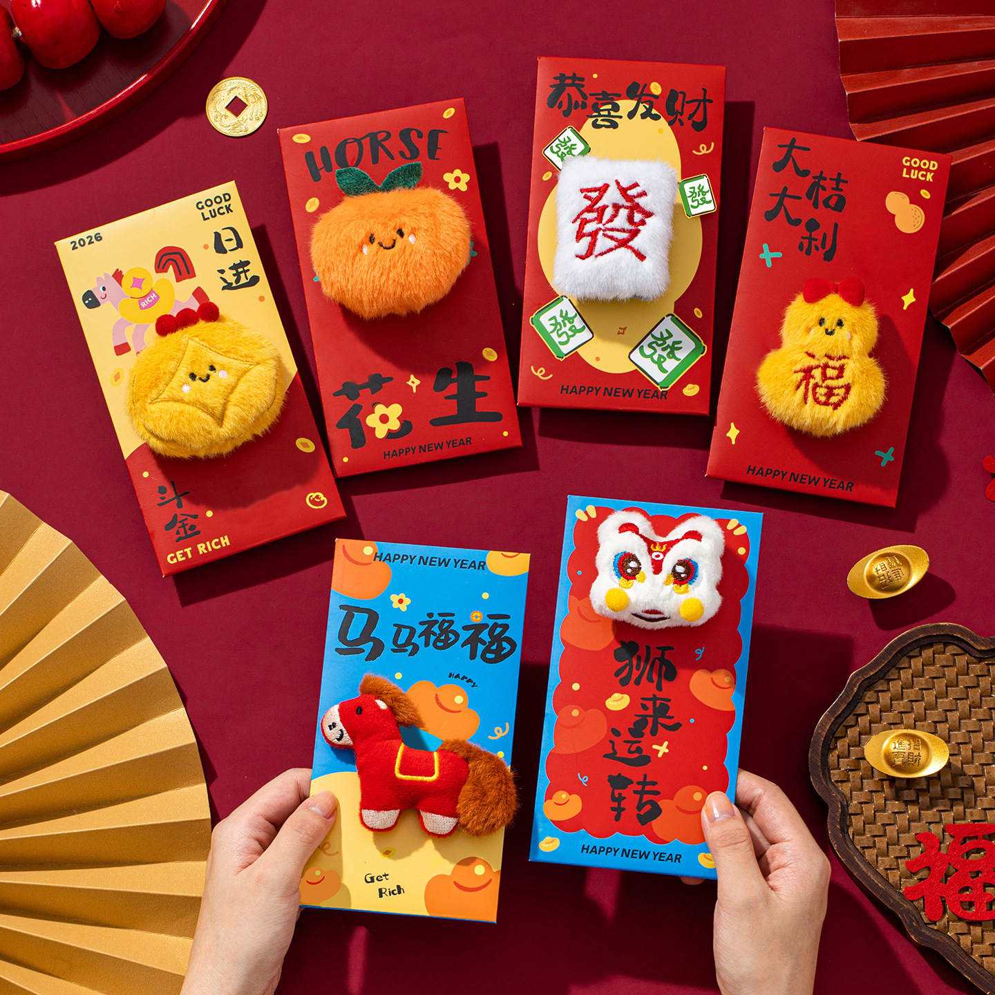 2026 Year of the Horse New Plush Red Envelopes for New Year and Spring Festival, High-End Colorful Gold-Stamped Thousand-Yuan Red Envelopes