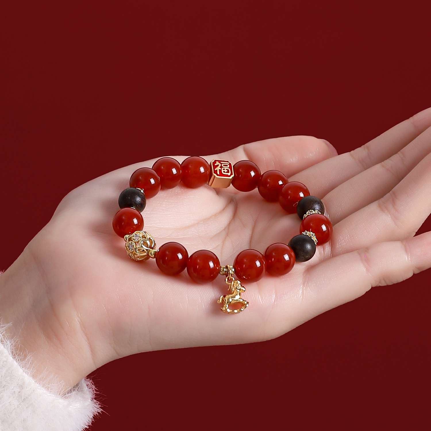 Браслет из натурального красного агата Год Лошади для девочек, праздничный браслет, кристаллы, распродажа, оптовая продажа