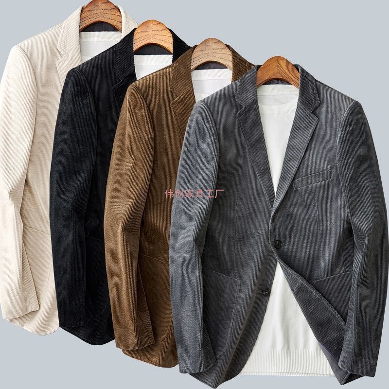 Corduroy Suit Jacket Men's Autum New Stripesd Retro High-End Business Slim Handsome Casual Suit Men