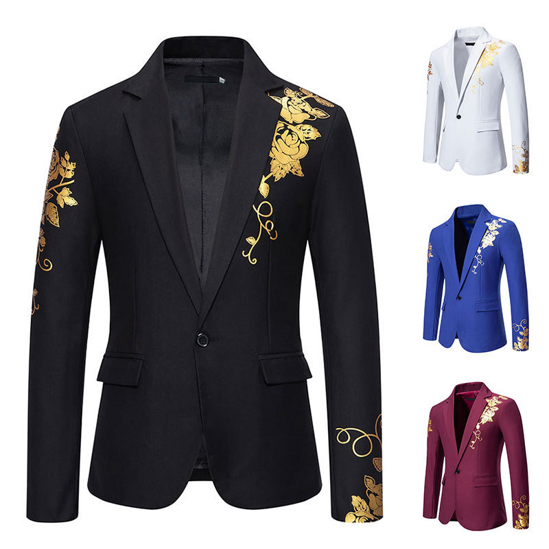 Foreign Trade European Code Amazon New Men's Paisley Bronzing Printed Men's Wedding Casual Slim-fit Suit X10