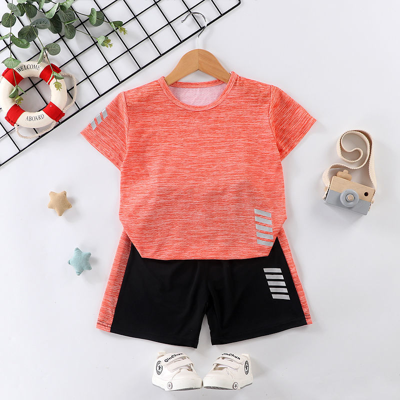 Children's Quick-Drying Clothing Set Summer Sportswear for Boys and Girls Ice Silk Quick-Drying Clothing New Short-Sleeved Shorts Two-Piece Set