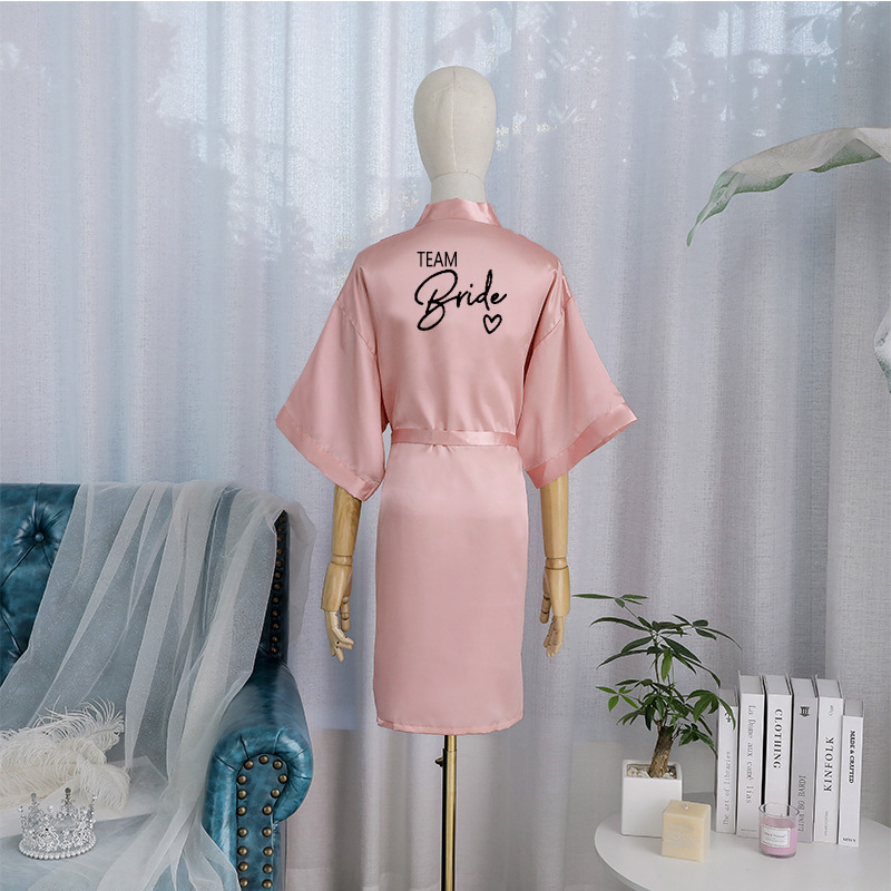 European and American Cross-Border Bride Team Bridal Group Dressing Gown Ladies Nightgown Wedding Makeup Wedding Imitation Silk Bathrobe