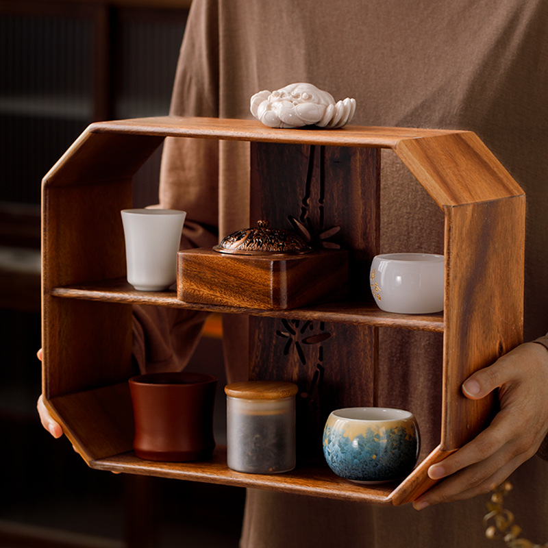 Window Grilles Hollow Storage Rack Household Tea Set Storage Collection Rack Display Rack Small Tea Pavilion Duobag Antique Rack