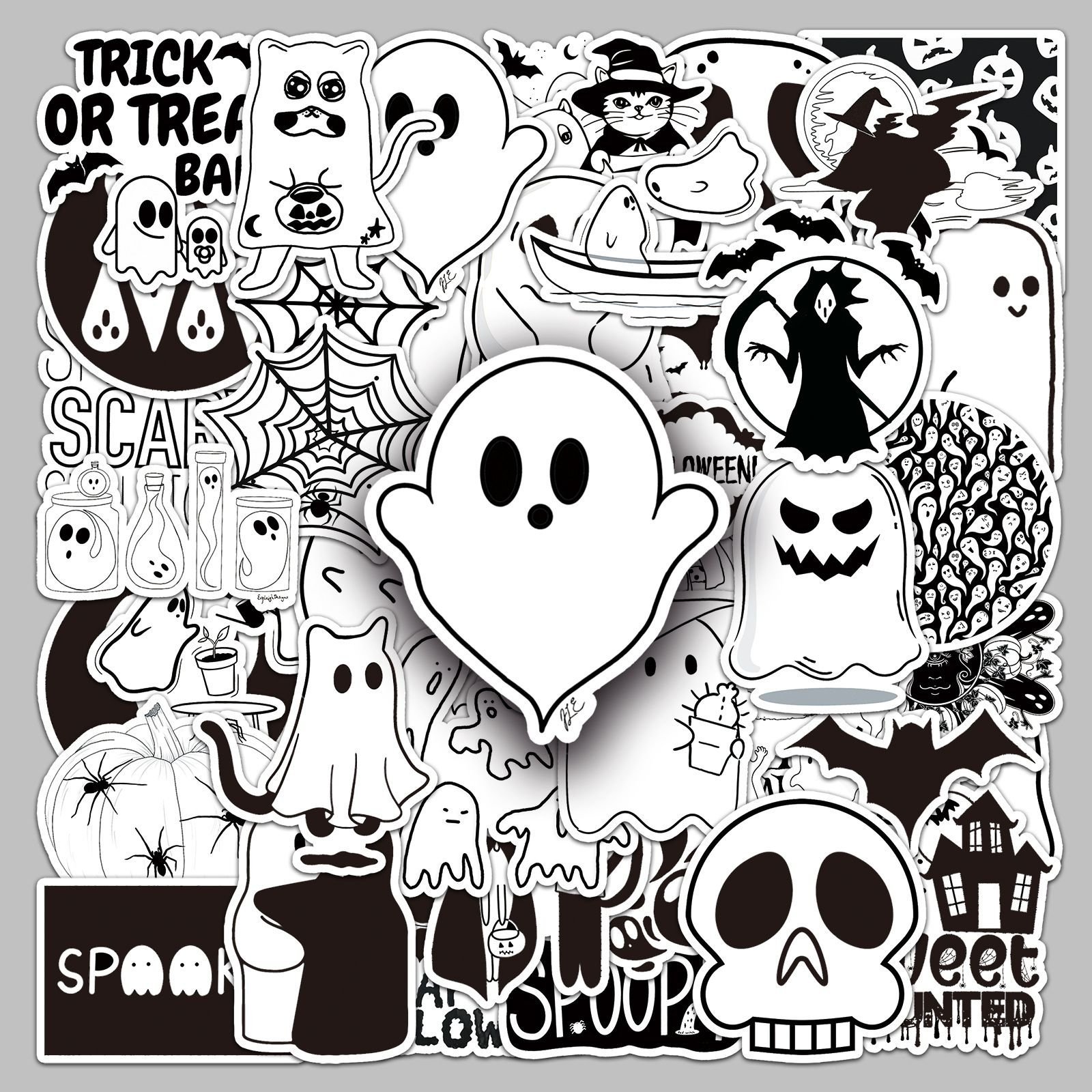 Наклейки на чемодан Хэллоуин в черно-белом цвете, водостойкие, граффити, для скейтборда, компьютера, планшета, оформления справочника