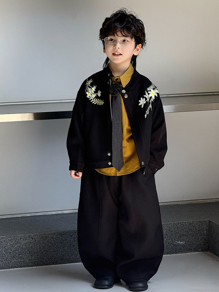 Boys' Jacket Set 2025 Autumn New Floral Embroidery Casual Jacket Children's Top Trendy One-Piece Wholesale