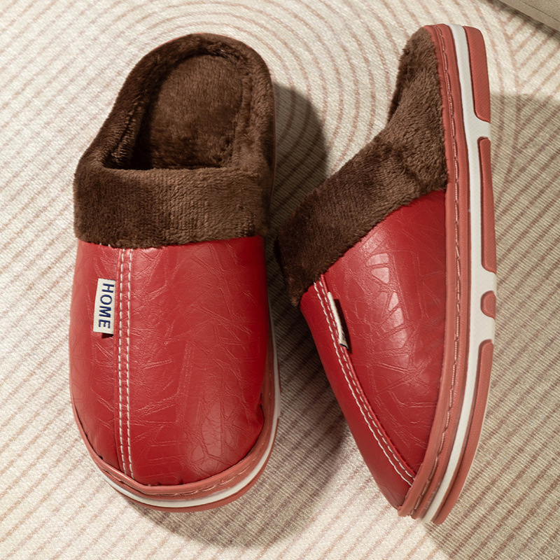 Waterproof Cotton Slippers for Women in Winter Indoor Home Warm Fleece-Lined Cotton Shoes for Men Non-Slip Couple Wool Slippers Thick Sole Home