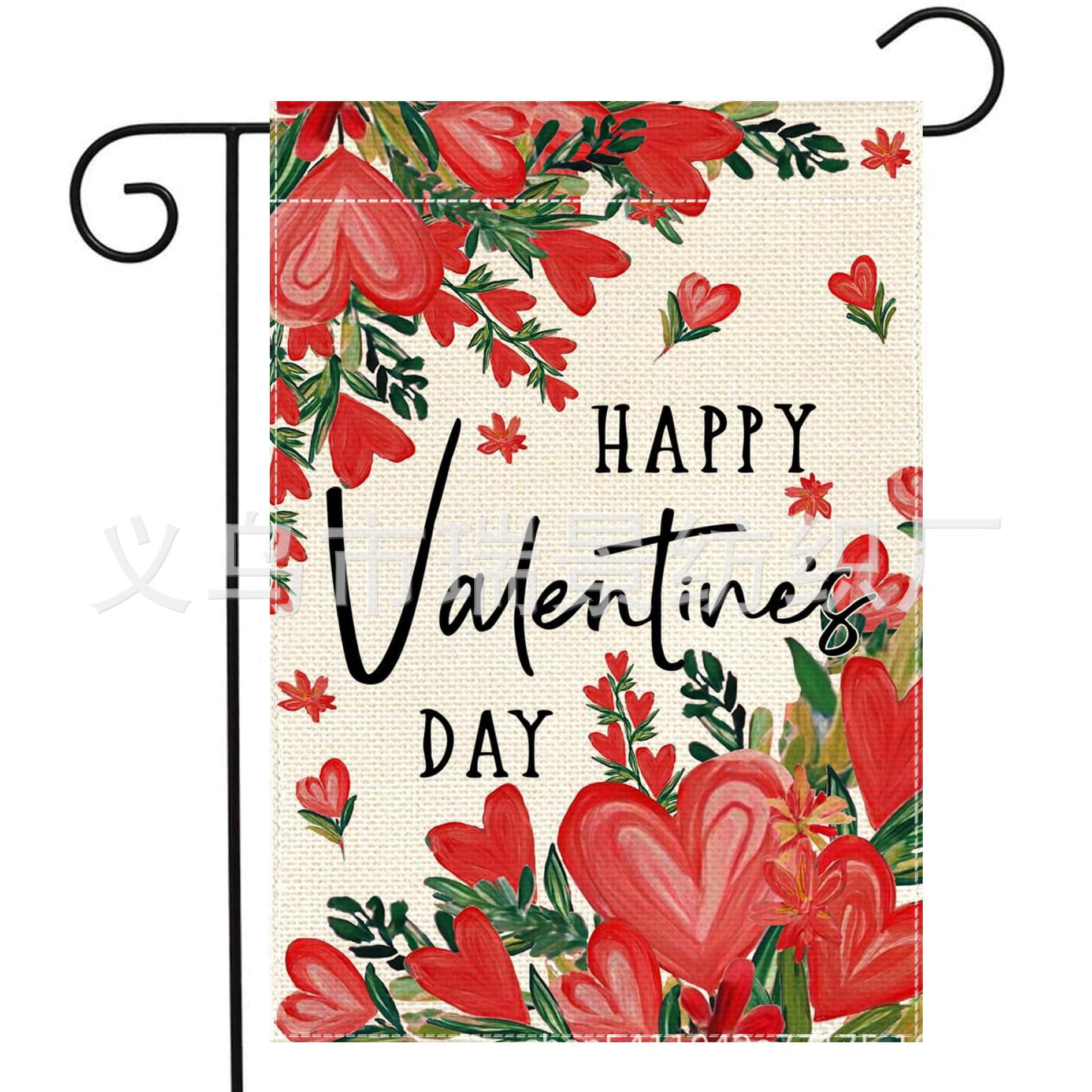 Cross-Border Hot Valentine's Day Garden Flag Red Heart Rose Outdoor Decoration Linen Double-Sided Garden Flag