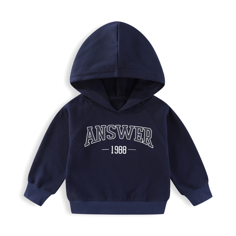 2025 Spring New Style 2-8 Years Old Casual European and American Hooded Letter Round Neck Sweatshirt Boys Trendy Loose and Versatile Fashion