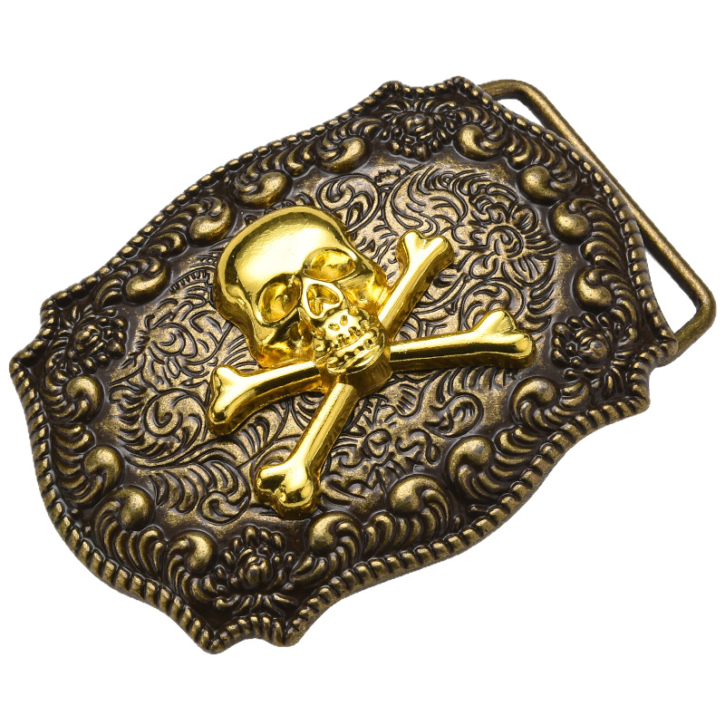 Leather head wholesale fashion trend small pattern base plate cover cow head punk skull buckle western style belt buckle