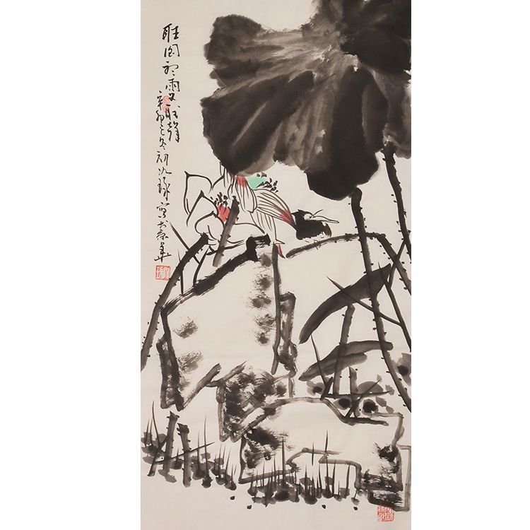 Famous Artist Cui Ruizhuo's Pure Hand-Painted Decorative Painting, Chinese Painting, Lotus Painting, Living Room Painting, Room Painting, Mural, Landscape Painting, Chinese Style