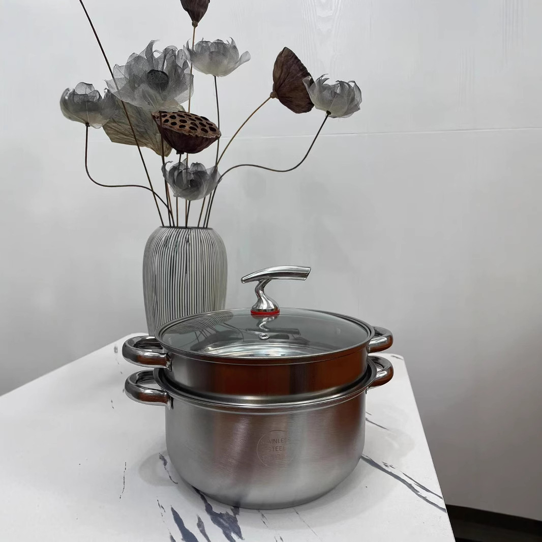 24cm Internet Celebrating Double Layer Steamer Household Soup Pot Large Capacity Stew Pot Stainless Steel Thickened Soup Steamer