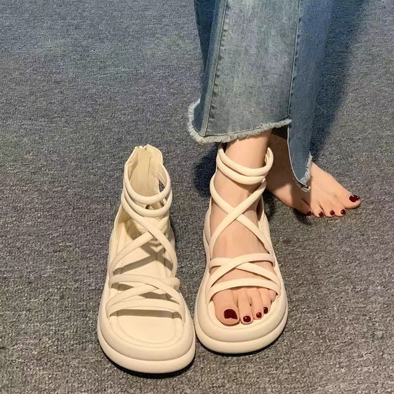 Elegant Lady Retro British Style Slippers 2024 Internet Celebrity New Fashion Height-Increasing Fairy Style Lightweight Non-Slip Sandals