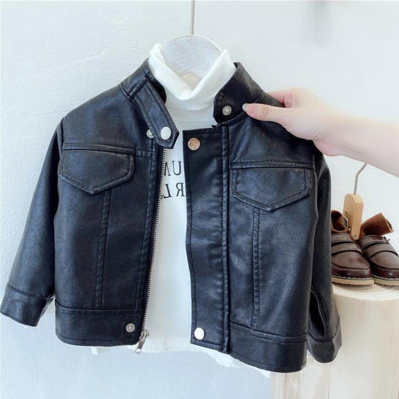 6356 Children's Motorcycle Leather Jacket New Spring Autumn and Winter Girls' Jacket Boys' Stylist Coat Short Leather Coat