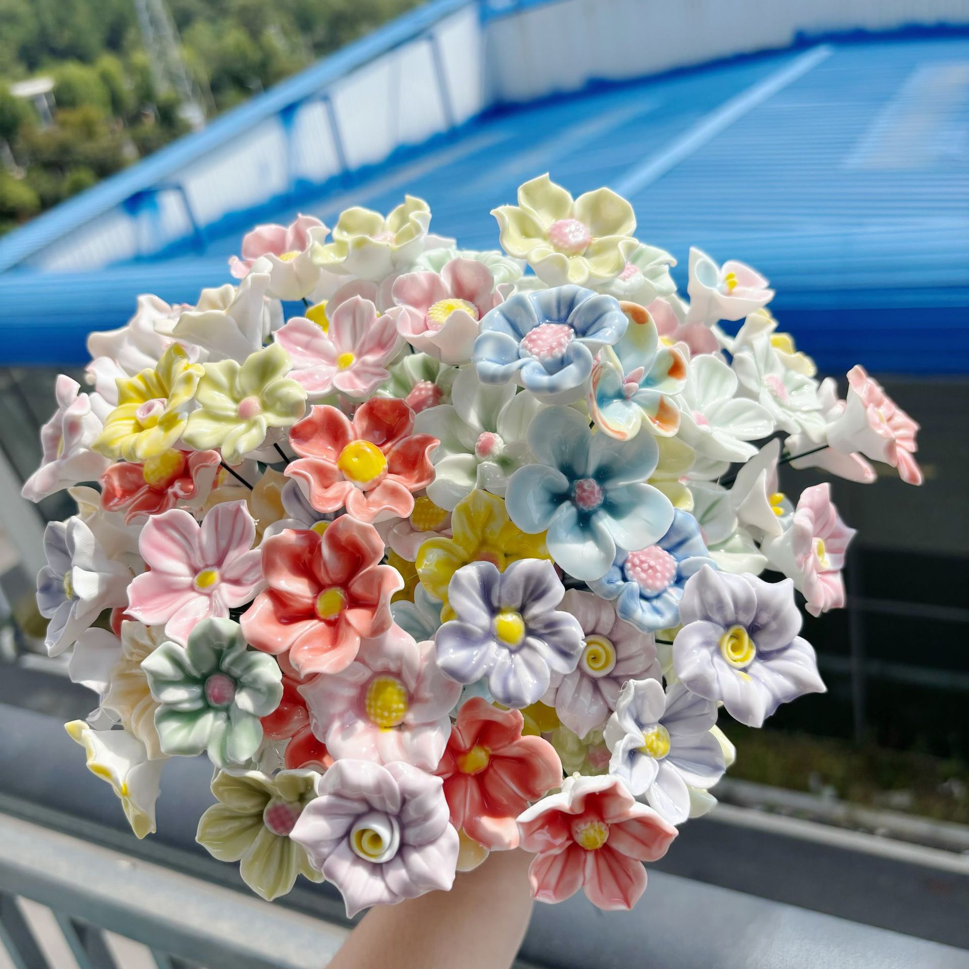 Jingdezhen Ceramic Flower Handmade High Temperature Porcelain Office Desktop Decoration Mix and Match Multicolor Florist Yongsheng Flower Wholesale