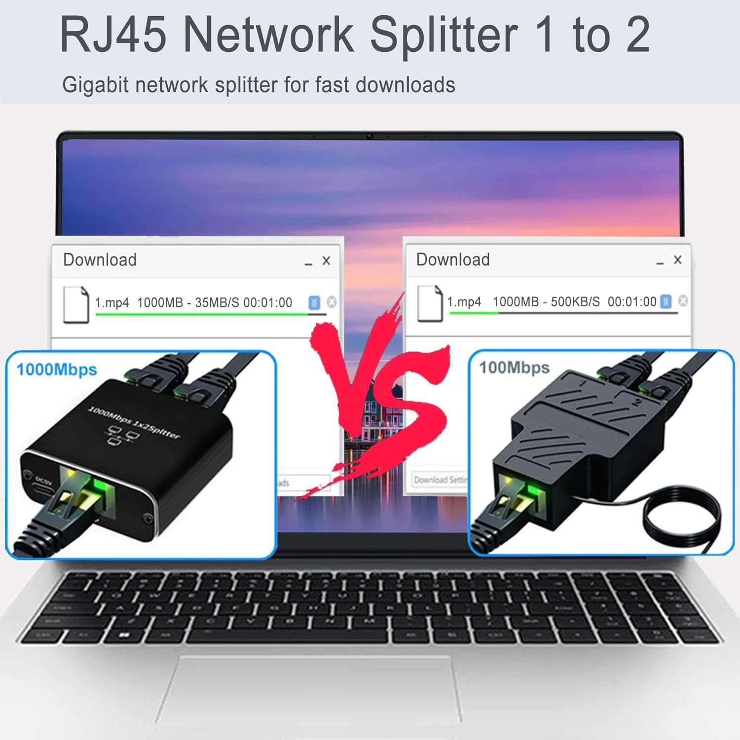 Gigabit network connector 1-2 distributor switch RJ45 network cable 1 in 2 out network cable splitter 1000M