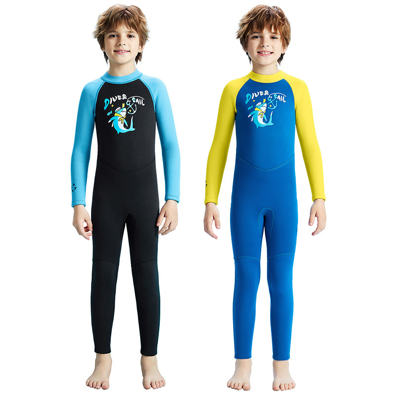 детский гидрокостюм 2.5мм мальчиковый однослойный купальник с длинным рукавом холодозащитный теплый для сноркелинга серфинга