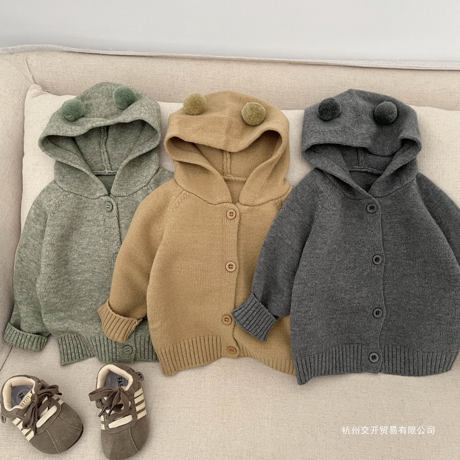Детский свитер-куртка на осень 2025, новый корейский стиль, милый вязаный кардиган с капюшоном для мальчиков и девочек
