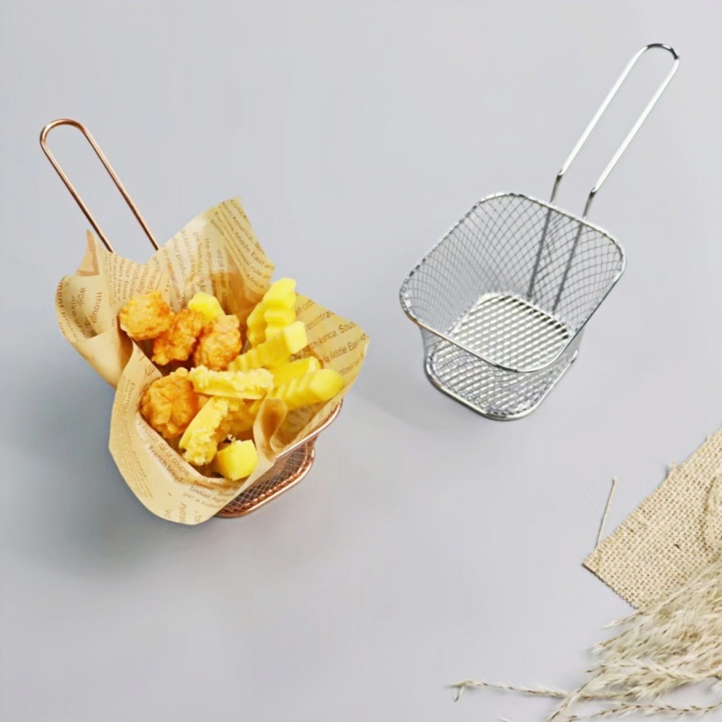 Manufacturer Customized Frying Basket Restaurant Decoration French Fries Basket Chicken Nugget Shelf Snack Basket Oil-Proof Frying Net Fried Chicken Nugget Basket