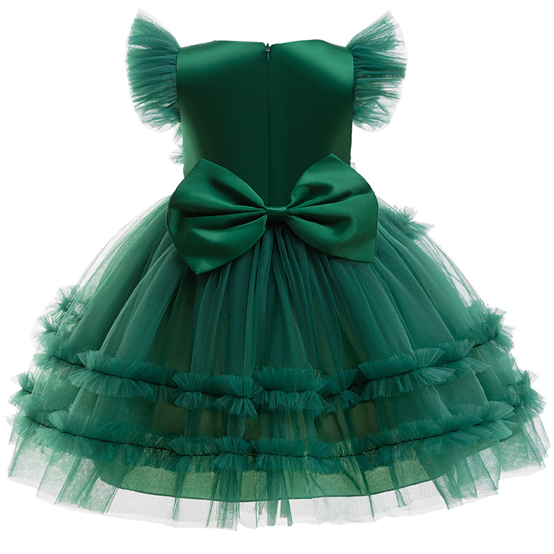 Foreign Trade New Christmas Party Dress Girls Princess Dress Bow Solid Color dress Children's Evening Dress
