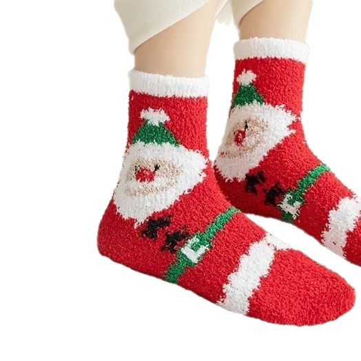 Christmas Gift Socks New Year Socks Women's Coral Velvet Thickeneded Cute Mid-Calf Socks Red Socks Floor Socks