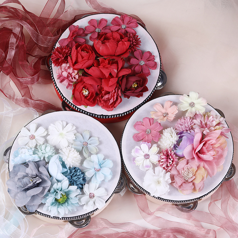 Реквизит для танцев с тамбурином, шелковый цветочный тамбурин, лента, древний стиль, представление, подиум, реквизит для фото династии Хань, ручной барабан для детей