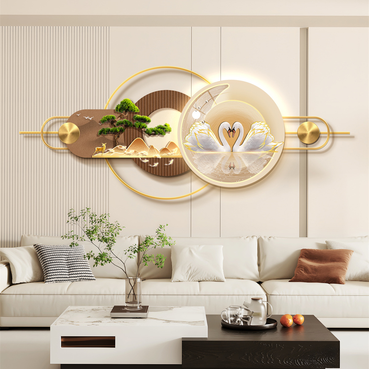 Новое трехмерное настенное декоративное панно для гостиной, картина для фона дивана, высококачественная лампа, алюминиевый сплав, комбинированная настенная картина