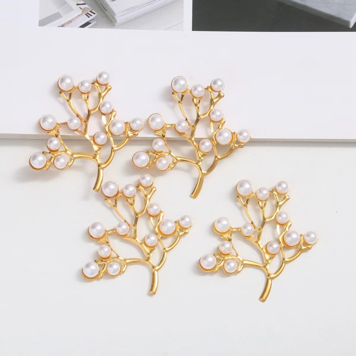 Круглый веер, жемчужные листья, свадебные аксессуары, DIY брошка