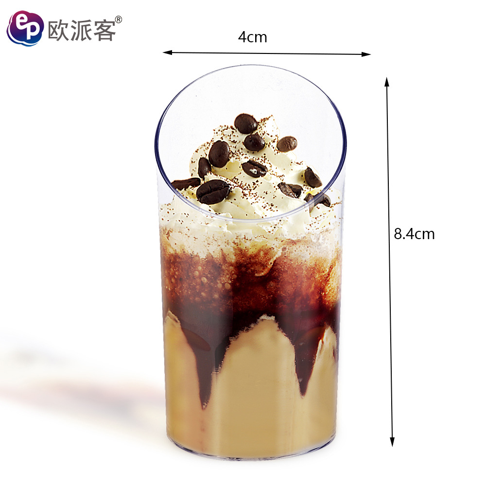 Disposable Plastic Dessert Round Pudding Cup Slanted Mouth Mousse Thickeneded Transparent Creative Baking Cake