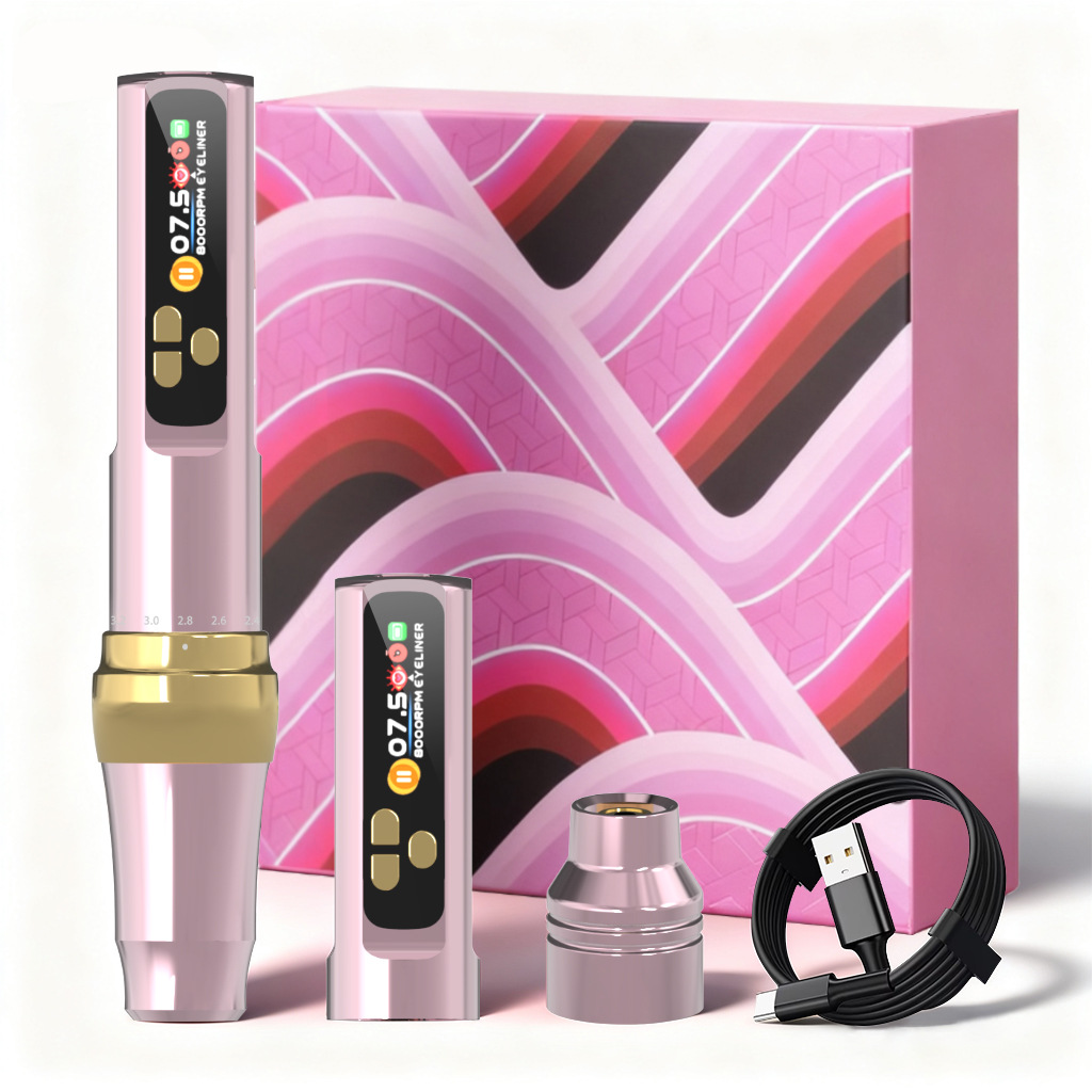Dual Battery Adjustable Stroke Hollow Cup Motor Current Meter Wireless Tattoo Machine Ips Color Screen Cross-Border Logo