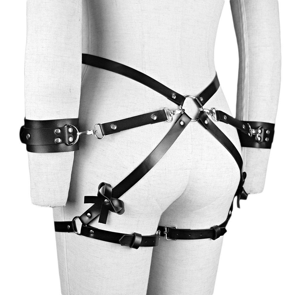 Women's Sm Wear Hip Cuffs Leather One-Piece Pants Flirting Passion Sex Props Bondage Handcuffs Belt Ready Stock