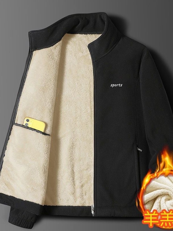 Dad's Outwear Autumn and Winter Clothing Fleece-Lined and Thickeneded 2024 New Warm Middle-Aged and Elderly Jacket Men's Winter Stand-Up Collar Top