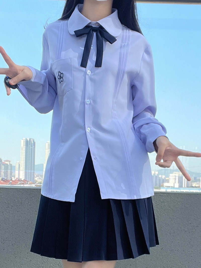 jk uniform College Style Autumn Thailand Thai style long sleeve organ pleated New Design light purple basic shirt