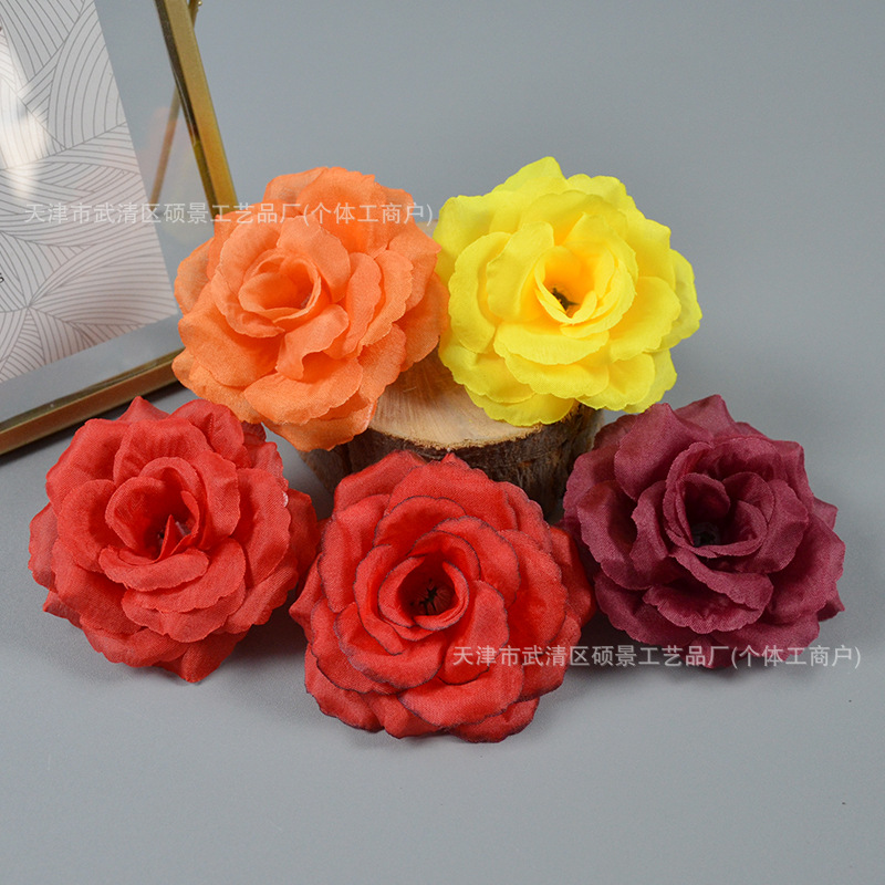 8cm Rose Silk Fabric Artificial Flower Dance Hand Flower DIY Hanfu Hair Accessory Headdress Flower Hairpin Wedding Decoration Flower