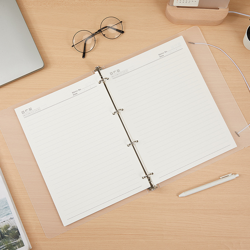 High color matte texture strap insert A4 loose-leaf book shell transparent PP data storage book loose-leaf folder