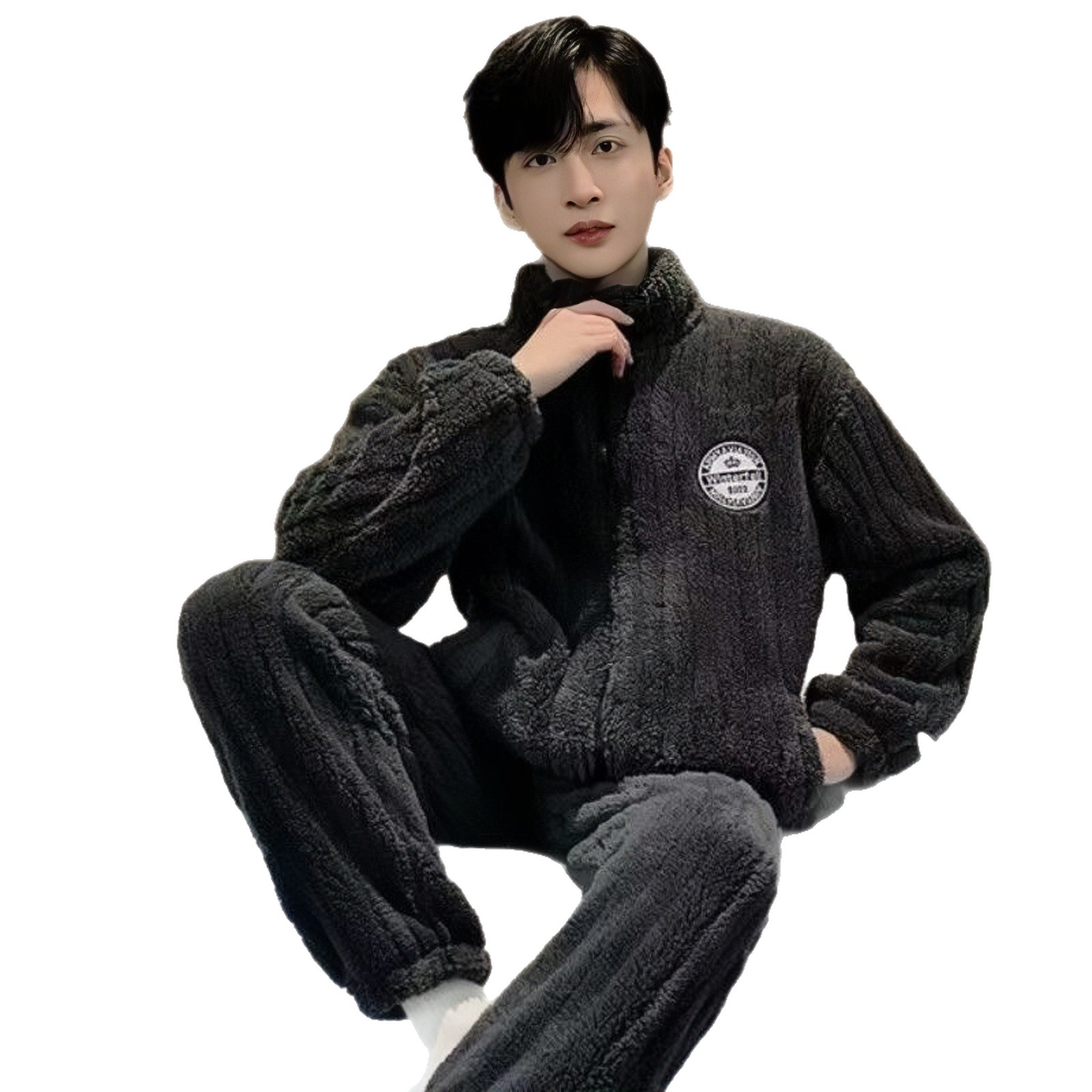 Men's Long Pants Loungewear Pajamas Coral Fleece Fashion Warm Flannel Autumn and Winter Style Young Men's Loungewear