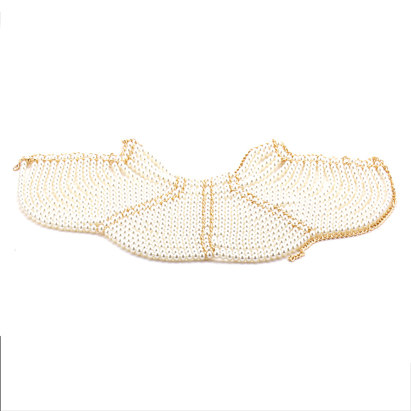 New cross-border hot selling pearl handmade shoulder chain European and American popular necklace strength chain multi-layer back chain