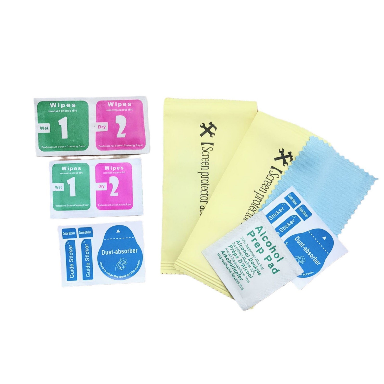 Alcohol Pack 1+2 Dry and Wet Cotton Tempered Film Auxiliary Tool Kit Mobile Phone Cleaning Kit Dust Removal Sticker Vacuum Film