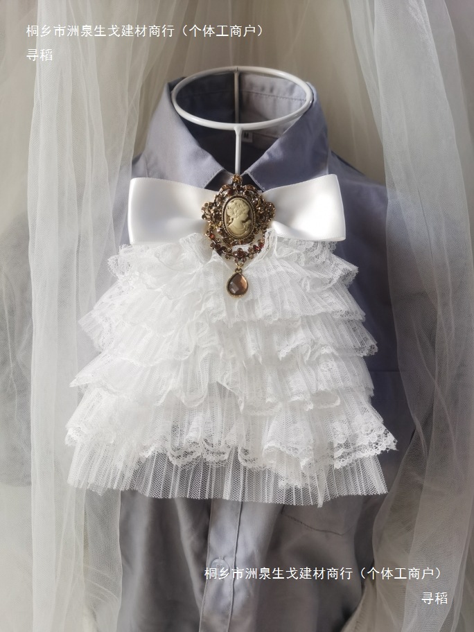 Performance Cosplay Anime Heavy Lace Bow Tie Floral Scarf Accessories Mesh Lolita White Cake