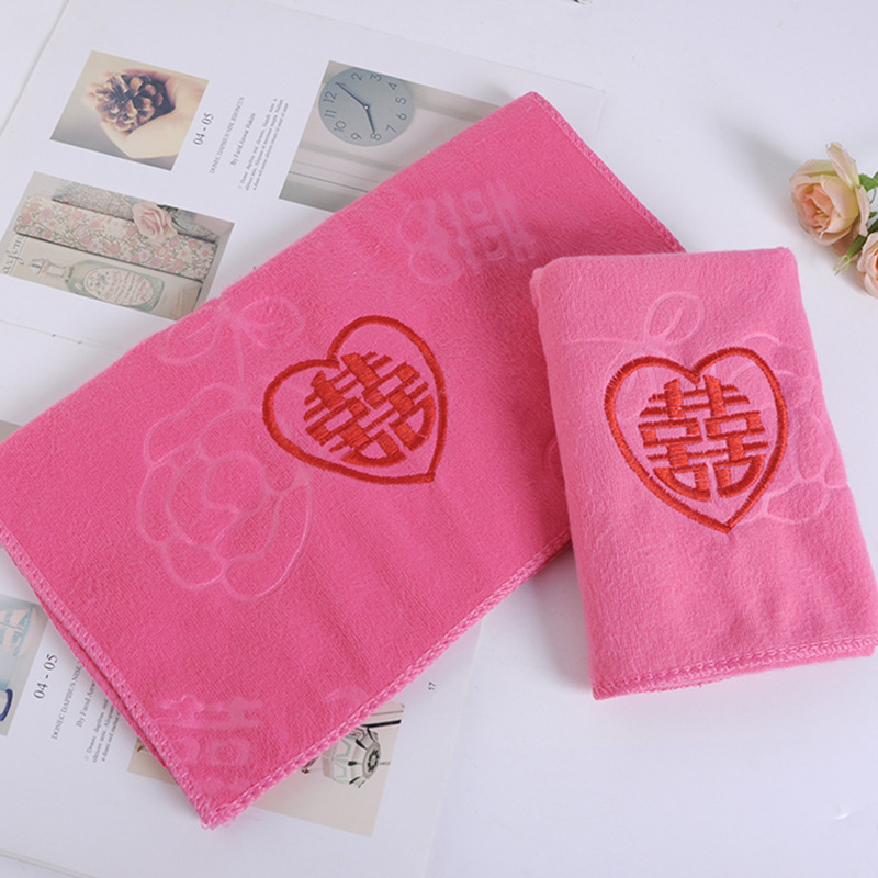 Wedding wedding gift Red Wedding towel pink towel embroidered gift bag 35.75 large towel