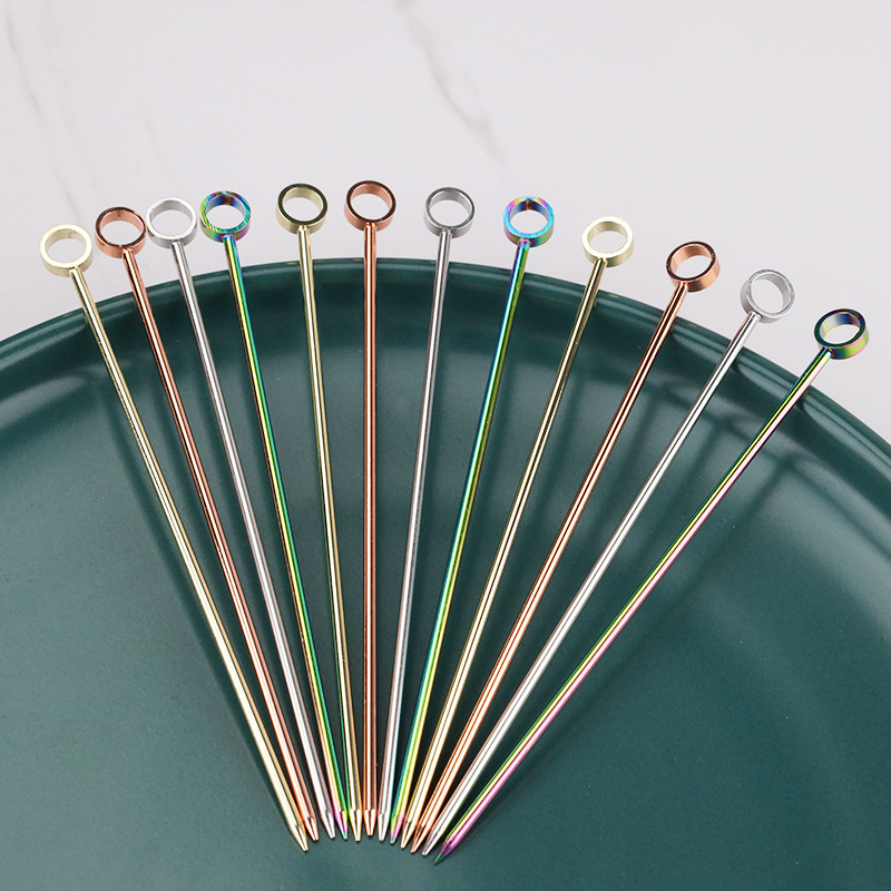 Factory Direct Supply 304 Stainless Steel Fruit Skewers Bar Supplies Cocktail Decoration Picks Olive Metal Cocktail Picks