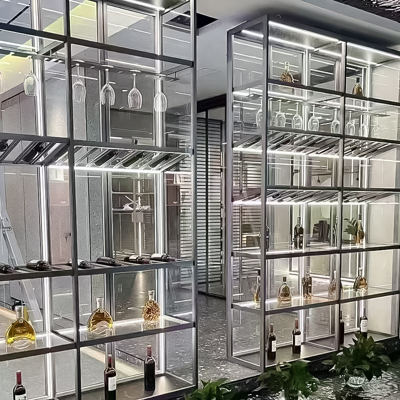 Stainless Steel Glass Wine Cabinet Display Cabinet Minimalist Glass Wine Rack Display Cabinet Storage Rack Minimalist Glass Cabinet Door Customization