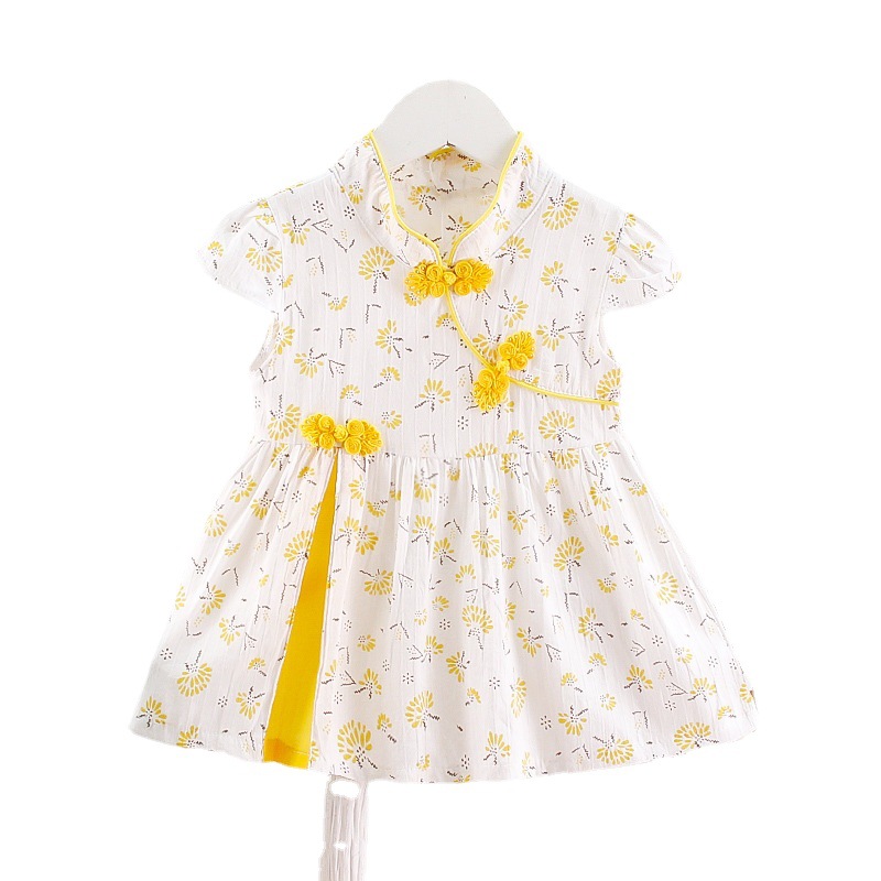 BD46 girls cheongsam short sleeve floral skirt summer cool breathable A- line skirt 2023 new fresh ins style