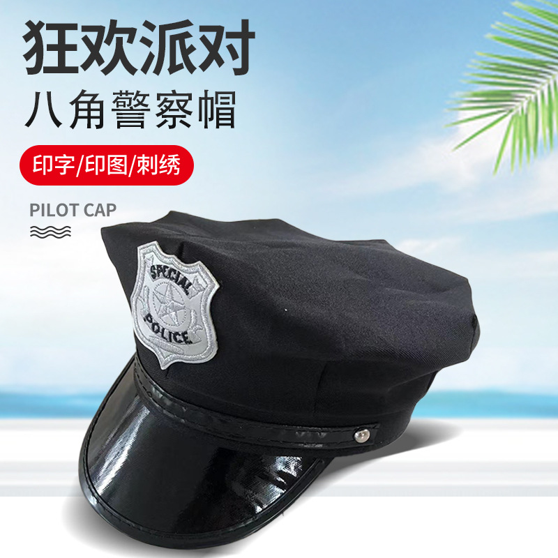 Foreign trade European and American police cap black adult police sexy uniform temptation Halloween props flat top octagonal cap