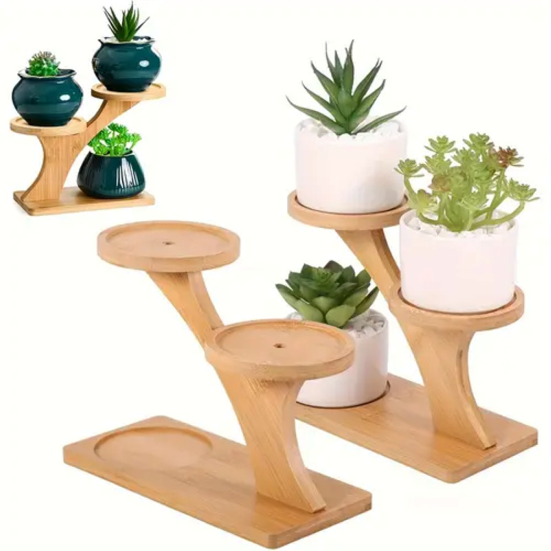Cross-Border Labeling and Delivery of Natural Bamboo and Wood Plant Racks Desktop Multi-Layer Flower Racks Balcony Living Room Office Flower Pot Racks