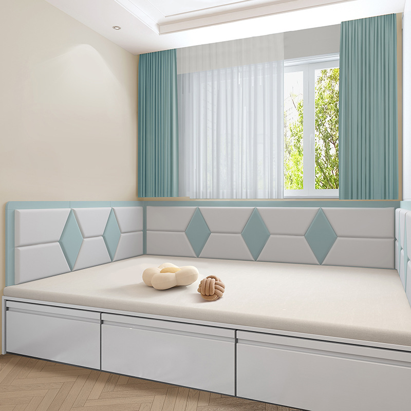 Customized Tatami Soft Wall Surround Technology Cloth Electric Heating Bed Surround Kidsren's Anti-Collision Headboard Soft Bag Sticker Self-Adhesive