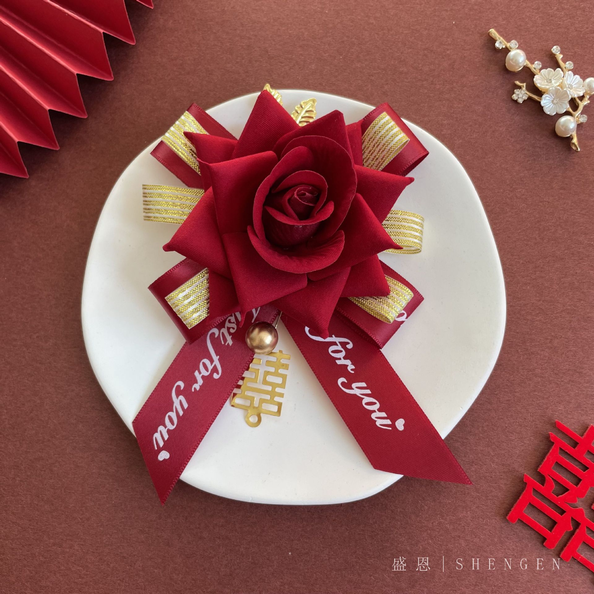 Flannel Chinese Corsage Wholesale Simulation Rose Satin Wedding Bridegroom Family Wedding Supplies Opening Ceremony